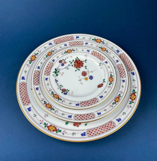 Vintage Porcelain Plates Trio, Dinner Set by Noritake Ireland | Asian Inspired Three Plates: Dinner, Salad, and Dessert | Collectible Vintage | Collectors & Hosts