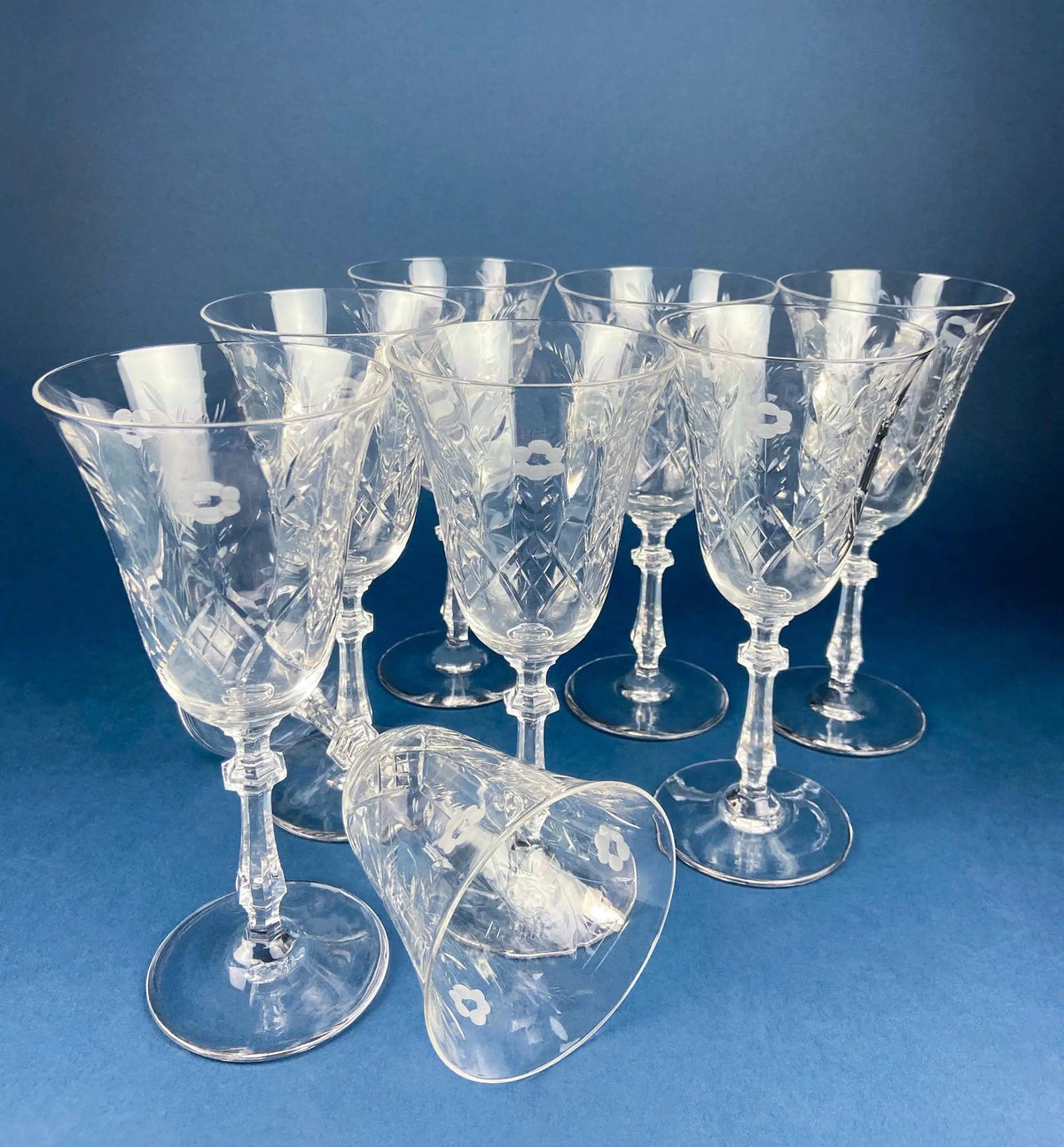 Vintage Heisey Danish Princess Cut Crystal Wine or Water Goblets | Set of 8 Stemware | Beautiful Shimmer & Ping | Collectors & Hosts