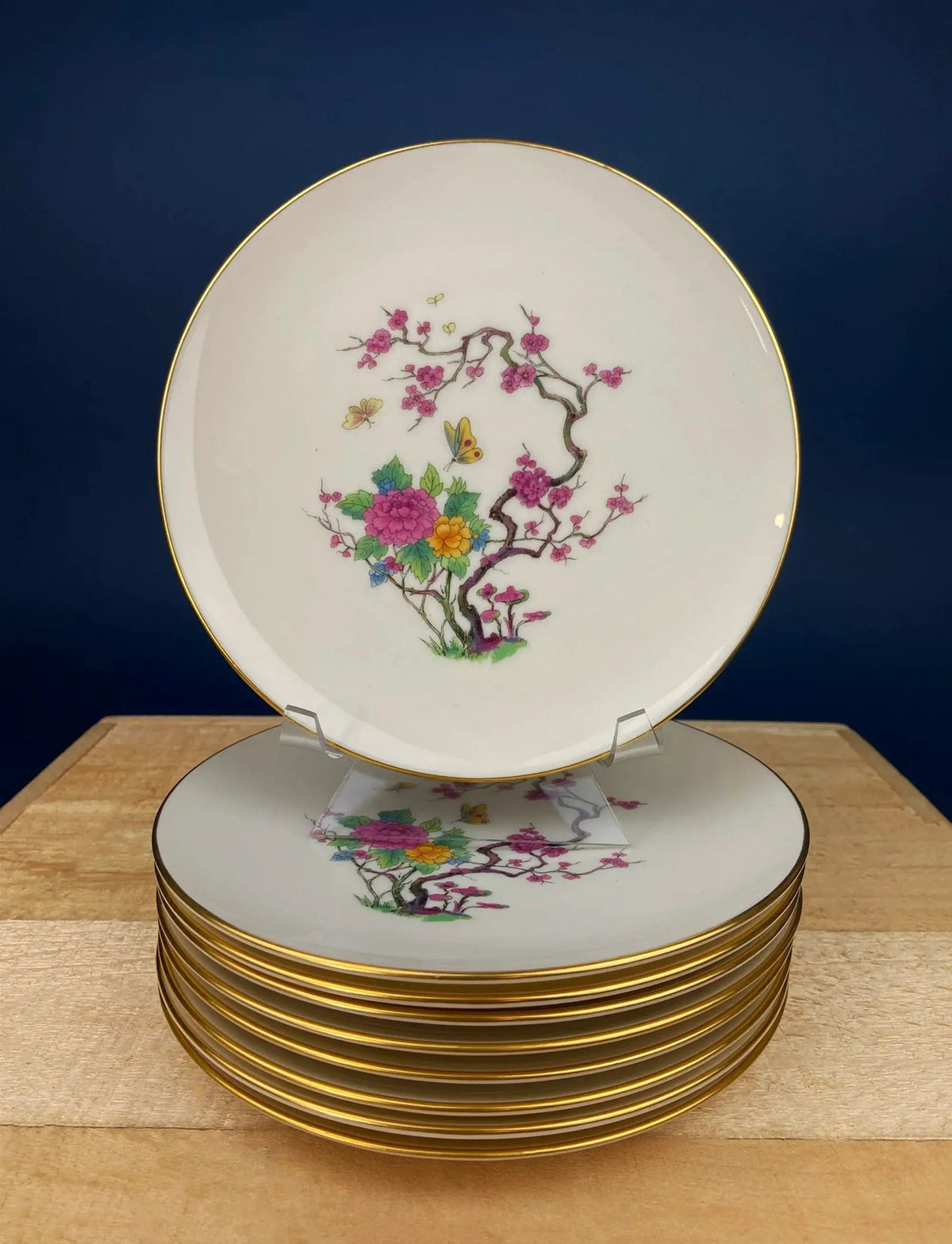 Vintage Porcelain Plates Trio, Dinner Set by Noritake Ireland | Asian Inspired Three Plates: Dinner, Salad, and Dessert | Collectible Vintage | Collectors & Hosts
