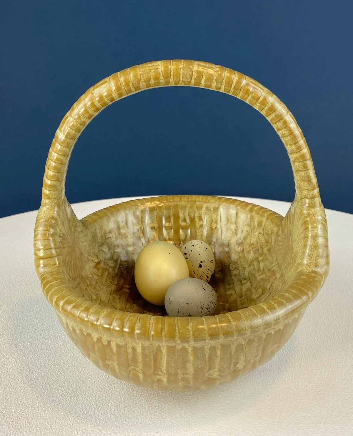 Ceramic Egg Basket | Gold Brown Serving Bowl or Modern Farmhouse Serving Dish | Decorative or Utalitarian | Collectors & Hosts