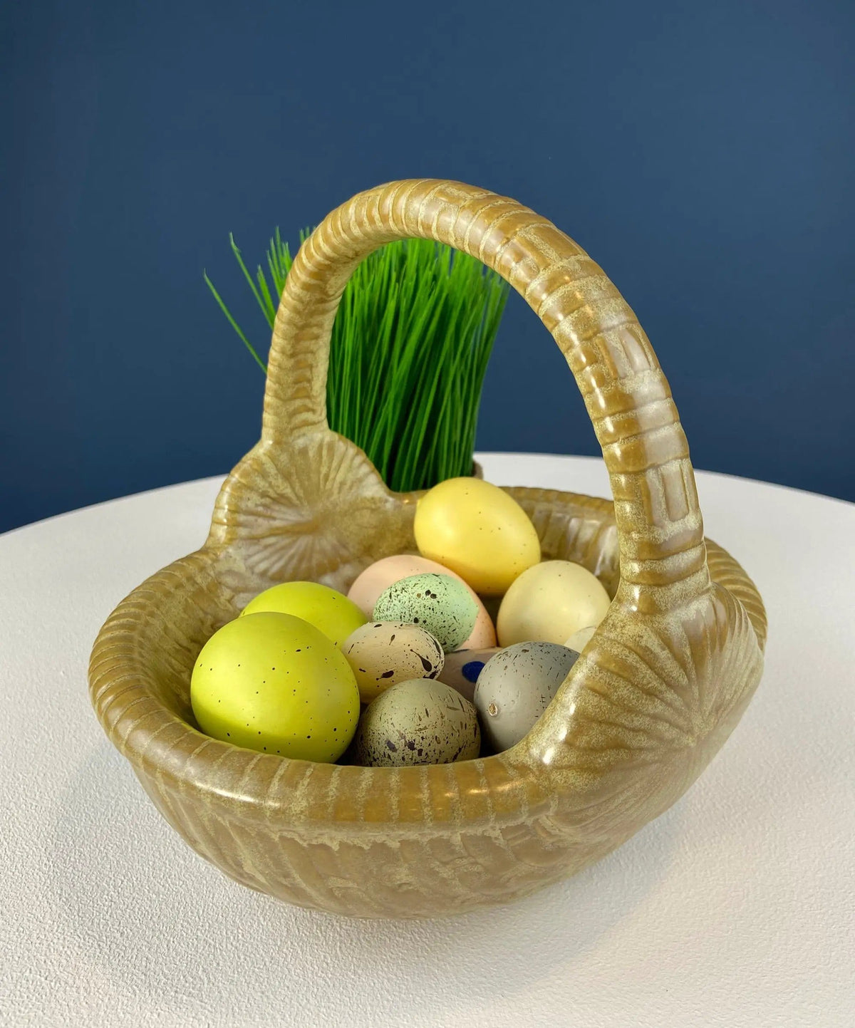 Ceramic Egg Basket | Gold Brown Serving Bowl or Modern Farmhouse Serving Dish | Decorative or Utalitarian | Collectors & Hosts