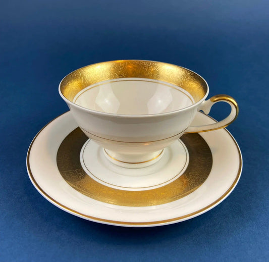 Antique Royal Jackson Tea Cup and Saucer: Cream Porcelain with Gold Band | Collectible Vintage | Pre-Owned Piece | Collectors & Hosts