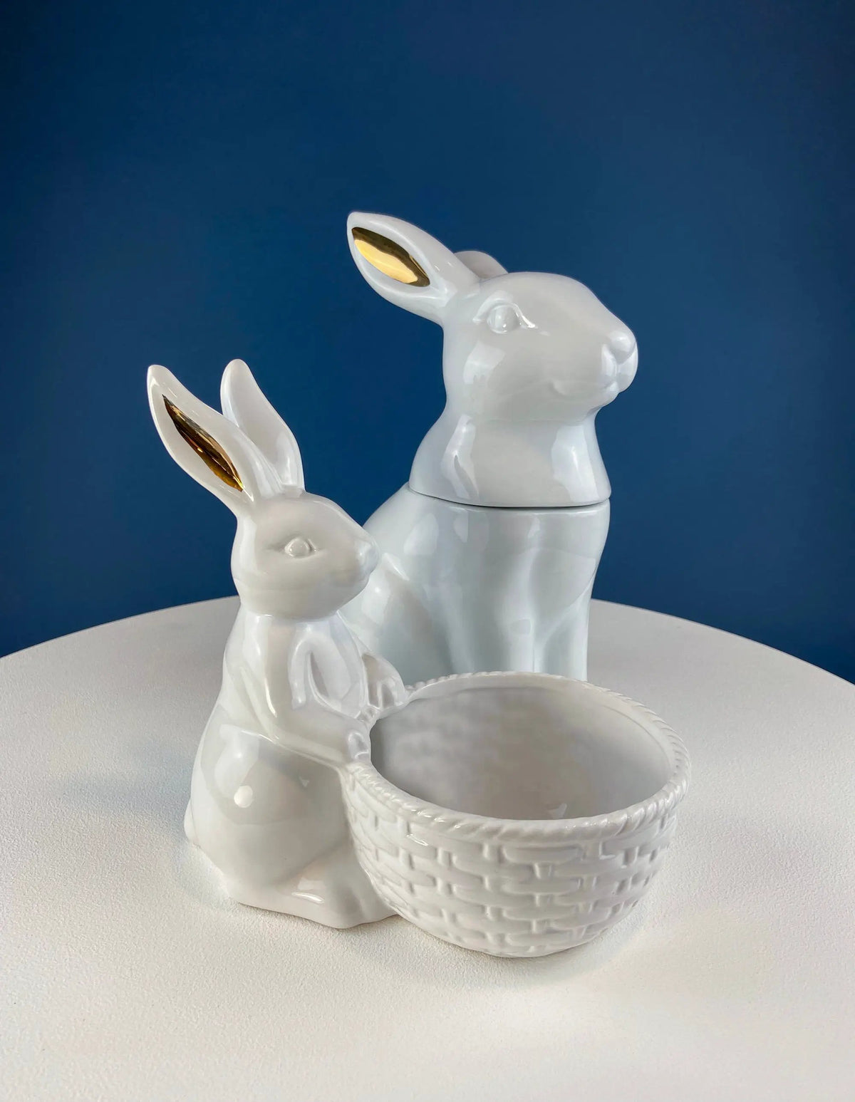 White Porcelain Bunny Stand | 8 Inch Tall | Rabbit Candy Holder | Set Of 1