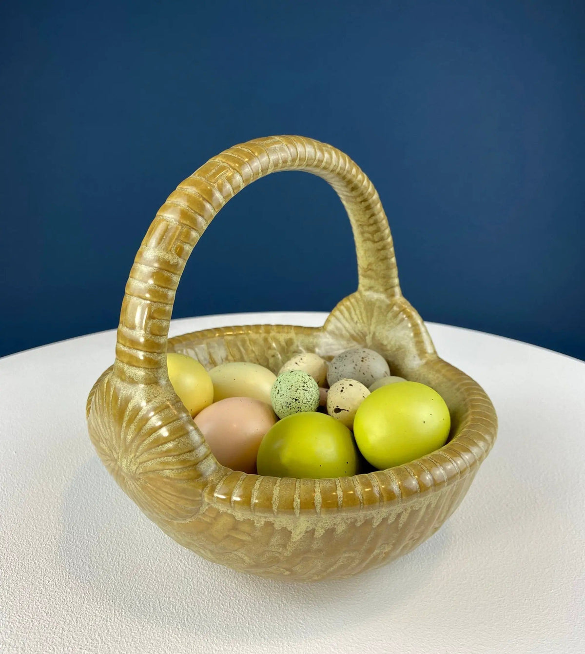 Ceramic Egg Basket | Gold Brown Serving Bowl or Modern Farmhouse Serving Dish | Decorative or Utalitarian | Collectors & Hosts