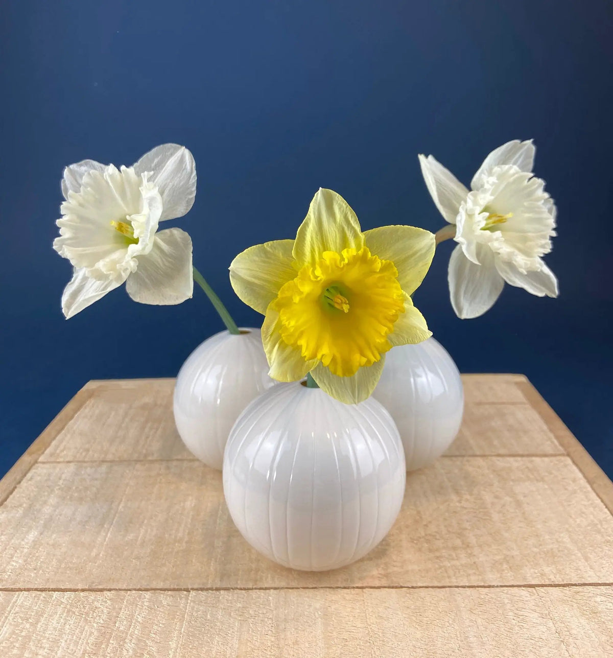 White Porcelain Vases | Set Of Three | Spherical Fluted Style | 3.25 Inches