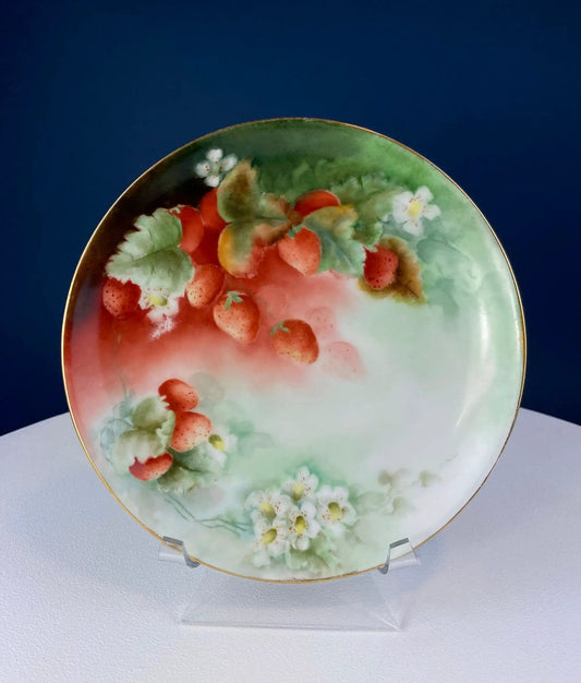 Antique Dessert Plate with Hand-Painted Strawberries | Hutschenreuther Porcelain, 1914 | Modern Farmhouse, French Country | Collectors & Hosts