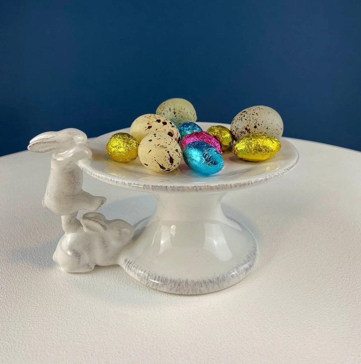 White Porcelain Bunny Stand | 8 Inch Tall | Rabbit Candy Holder | Set Of 1