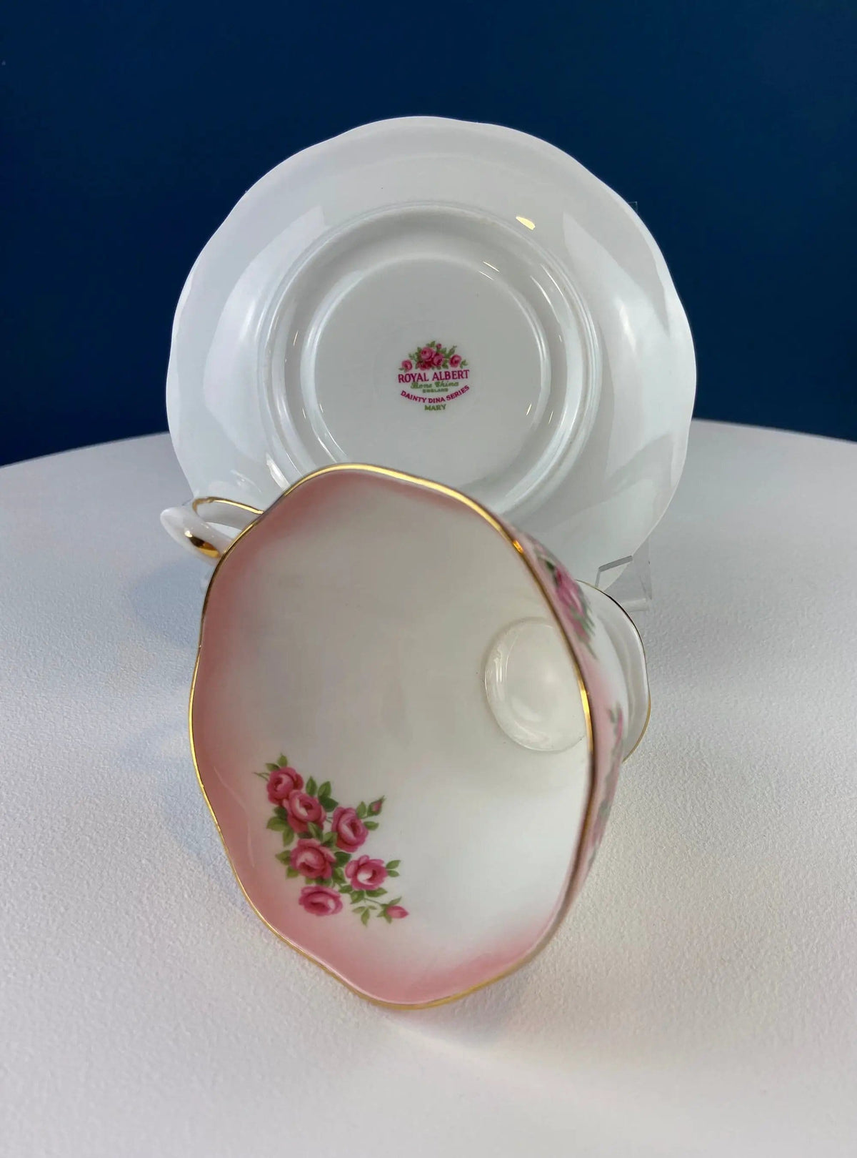 Vintage Teacup or Coffee Cup and Saucer by Royal Albert | Dainty Dina Series, Mary | Hand Painted Roses | Collectors & Hosts