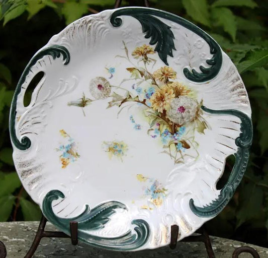 Antique Hand Painted Porcelain Platter with Dandelions and Forget-Me-Nots | Collectible Vintage | Pre-Owned Piece | Collectors & Hosts