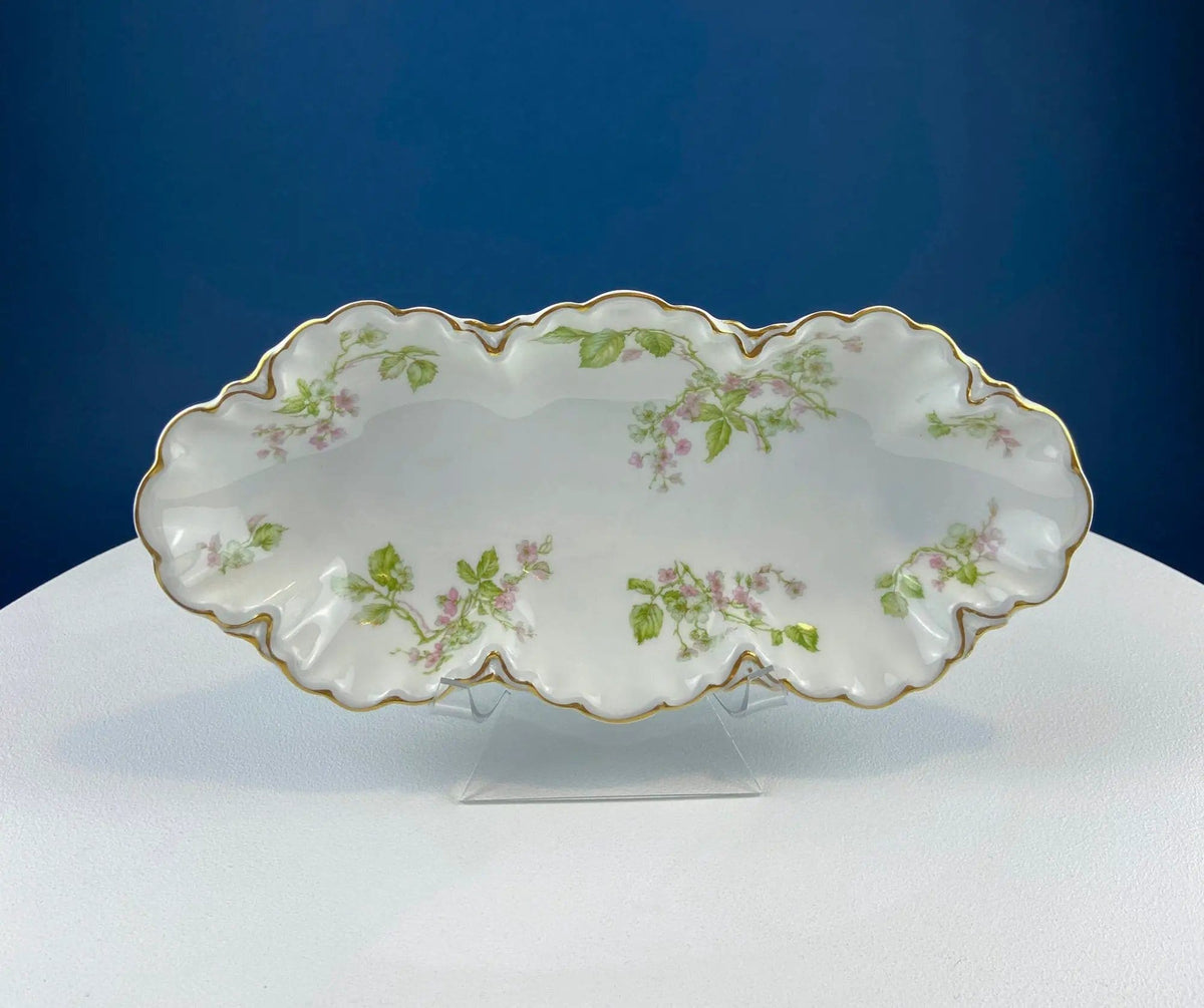 Oval Haviland Limoges Platter with Scalloped Edge | Stunning Porcelain Serving Dish | Wild Roses Motif | Collectors & Hosts