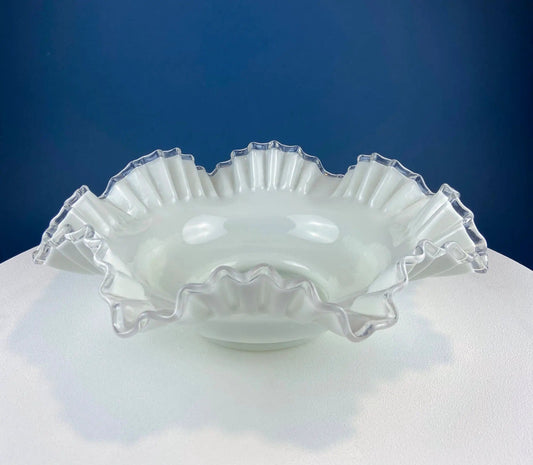 Extra Large Silvercrest Bowl with Ruffled Edge | White Glass Fruit Bowl or Serving Dish | Table Centerpiece | Collectors & Hosts