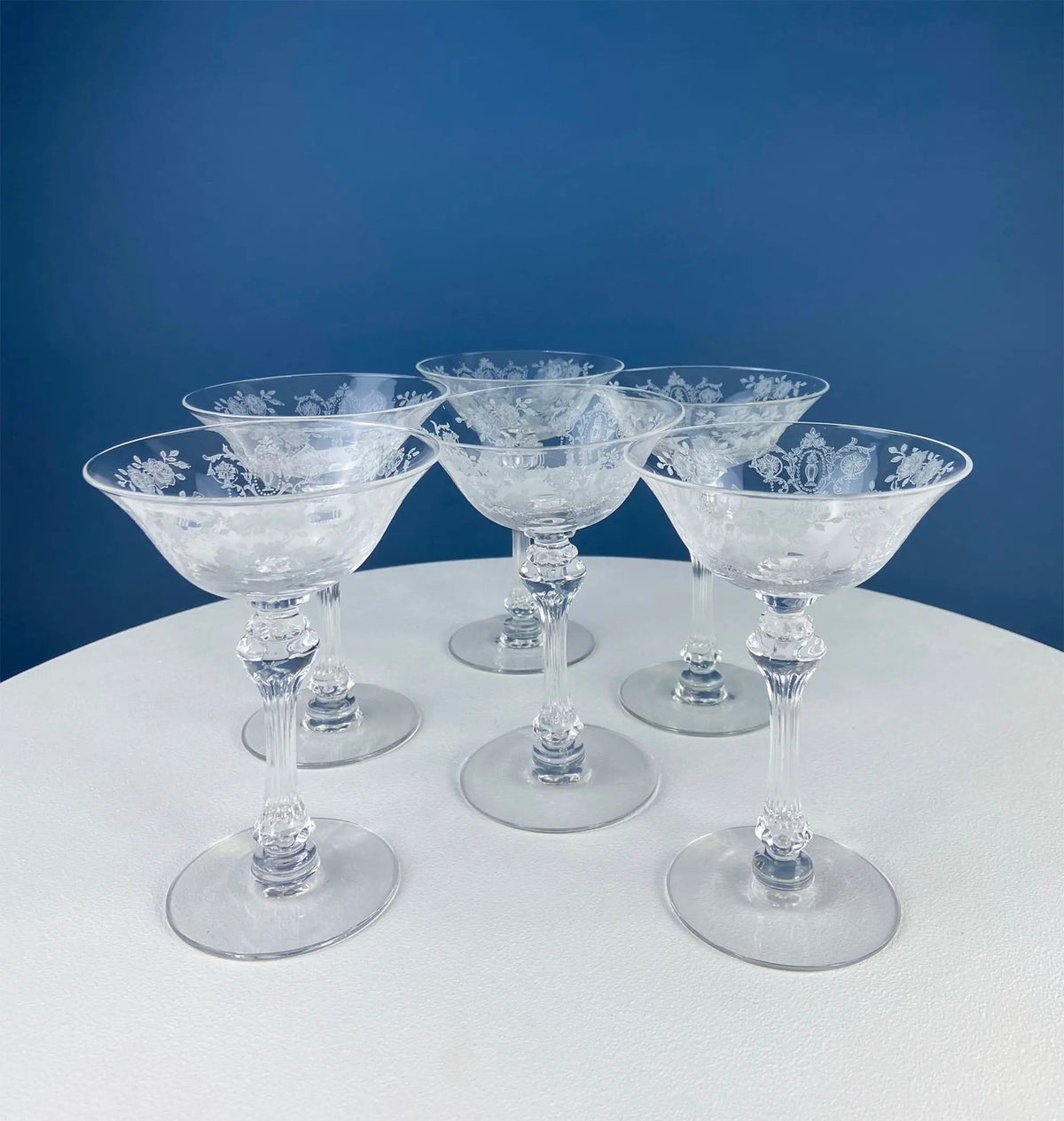 Vintage Tiffin Franciscan Champagne Stemware | Cherokee Rose Motif | Set of 8 Stunning Etched Champagne Glasses | Collectors & Hosts