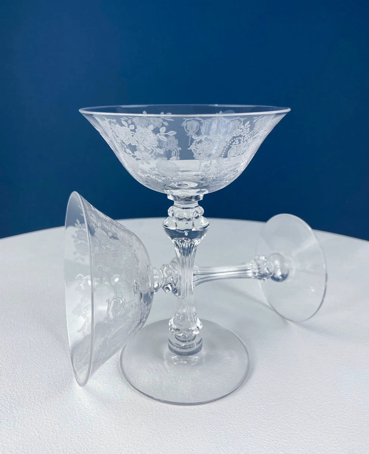 Vintage Tiffin Franciscan Champagne Stemware | Cherokee Rose Motif | Set of 8 Stunning Etched Champagne Glasses | Collectors & Hosts