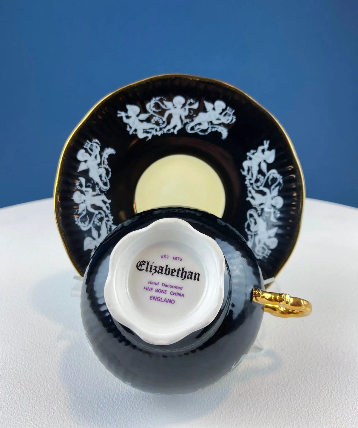 Vintage Elizabethan Fine Bone China Cup and Saucer: Handpainted Cupids | Collectible Vintage | Pre-Owned Piece | Collectors & Hosts