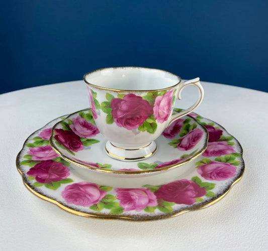 Royal Albert Tea Set Trio | 8" Salad/Dessert Plate, Cup and Saucer | Old Country Rose Motif | Gift for Mom