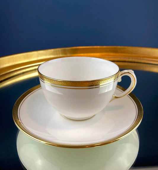 Coalport Elite White Cup and Saucer: Gold Rim Wedding Band China | Collectible Vintage | Pre-Owned Piece | Collectors & Hosts