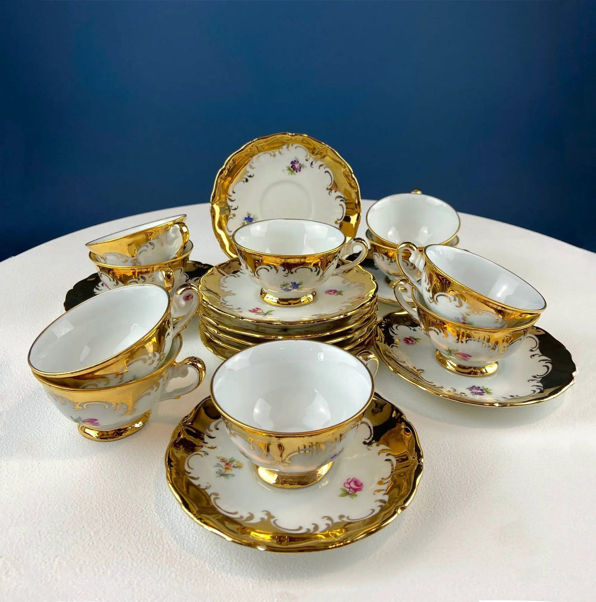 Gold Demitasse Tea Set: Prussian Hand-Painted Coffee/Tea Service for Two | Collectible Vintage | Pre-Owned Piece | Collectors & Hosts