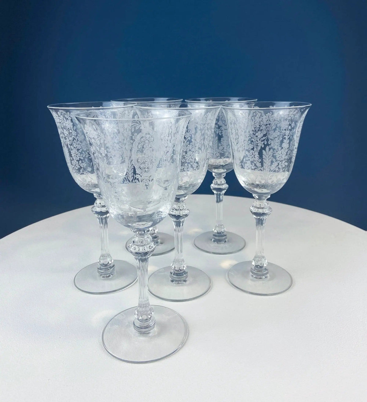 Tiffin-Franciscan Wine Goblets | Etched June Night Pattern | Collectible Stemware | Collectors & Hosts