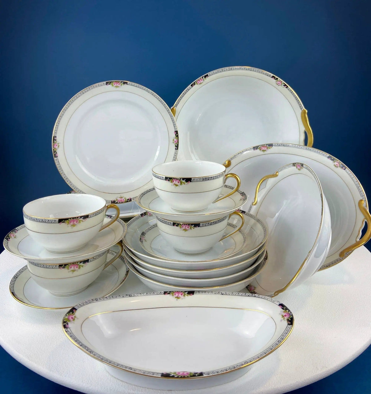 Classic Noritake Vintage Dinnerware | Beechmont Pattern | Small Rose Clusters with Black | Collectors & Hosts