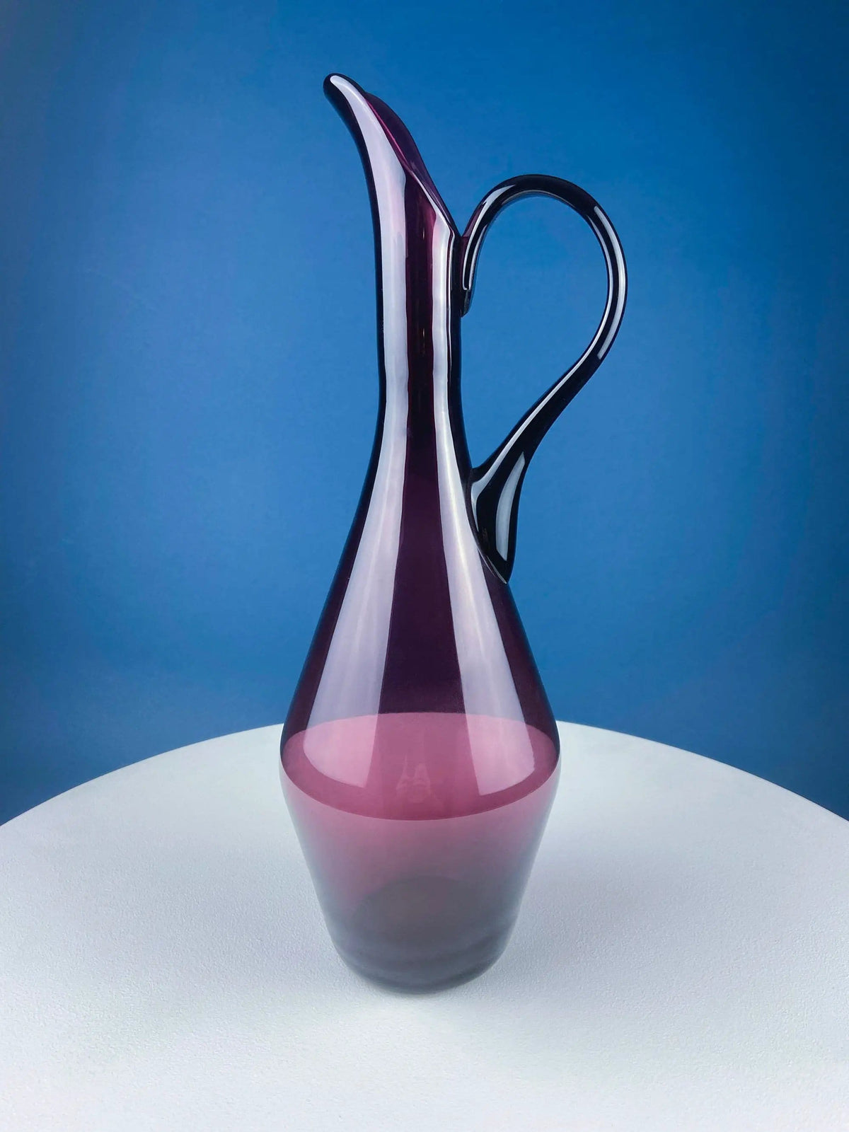 Modern Sky Blue Hand Blown Curvilinear Glass Vase | Beautiful Smooth Opaque Lt | Blue Glass Modern Home Decor | Collectors & Hosts