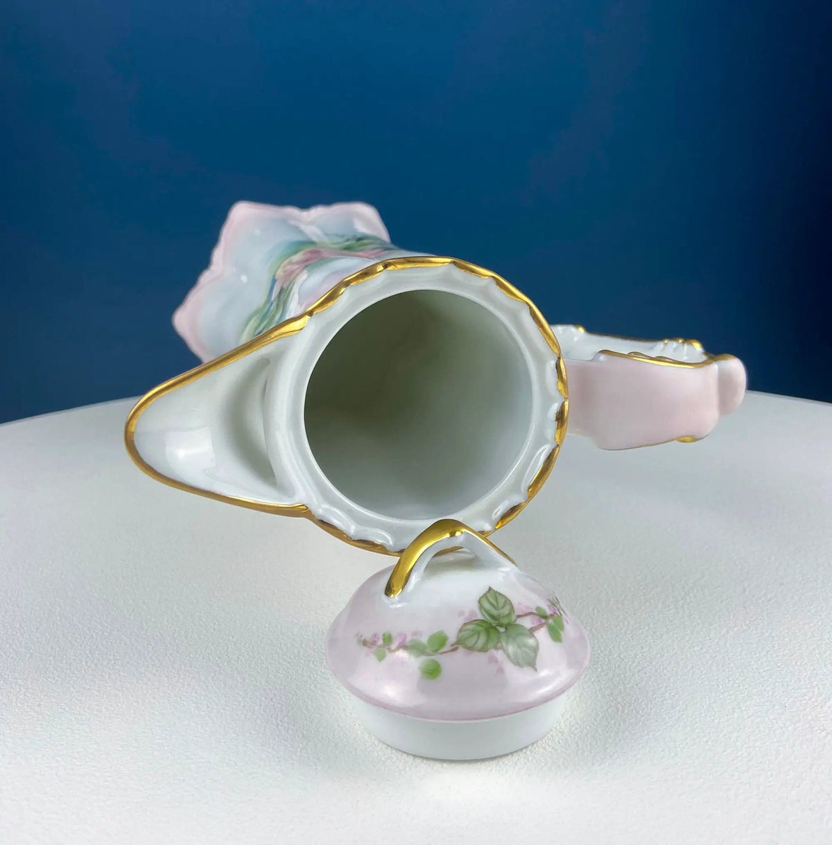 Tall, 11-Inch Antique Hand Painted Hot Chocolate Pot | Stunning Peach Color Roses | Collectible Fine Bone China | Collectors & Hosts