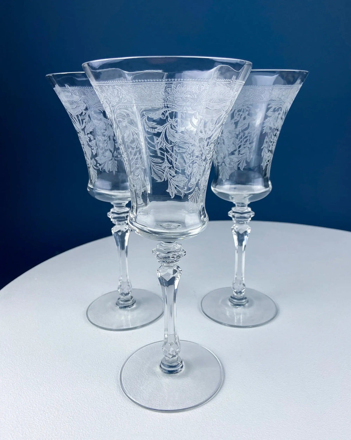 Vintage Etched Poppies Wine/Water Crystal Goblets | Mayfield by Tiffin Franciscan | Set of 7 Stunning Art Nouveau/Art Deco Stemware | Collectors & Hosts