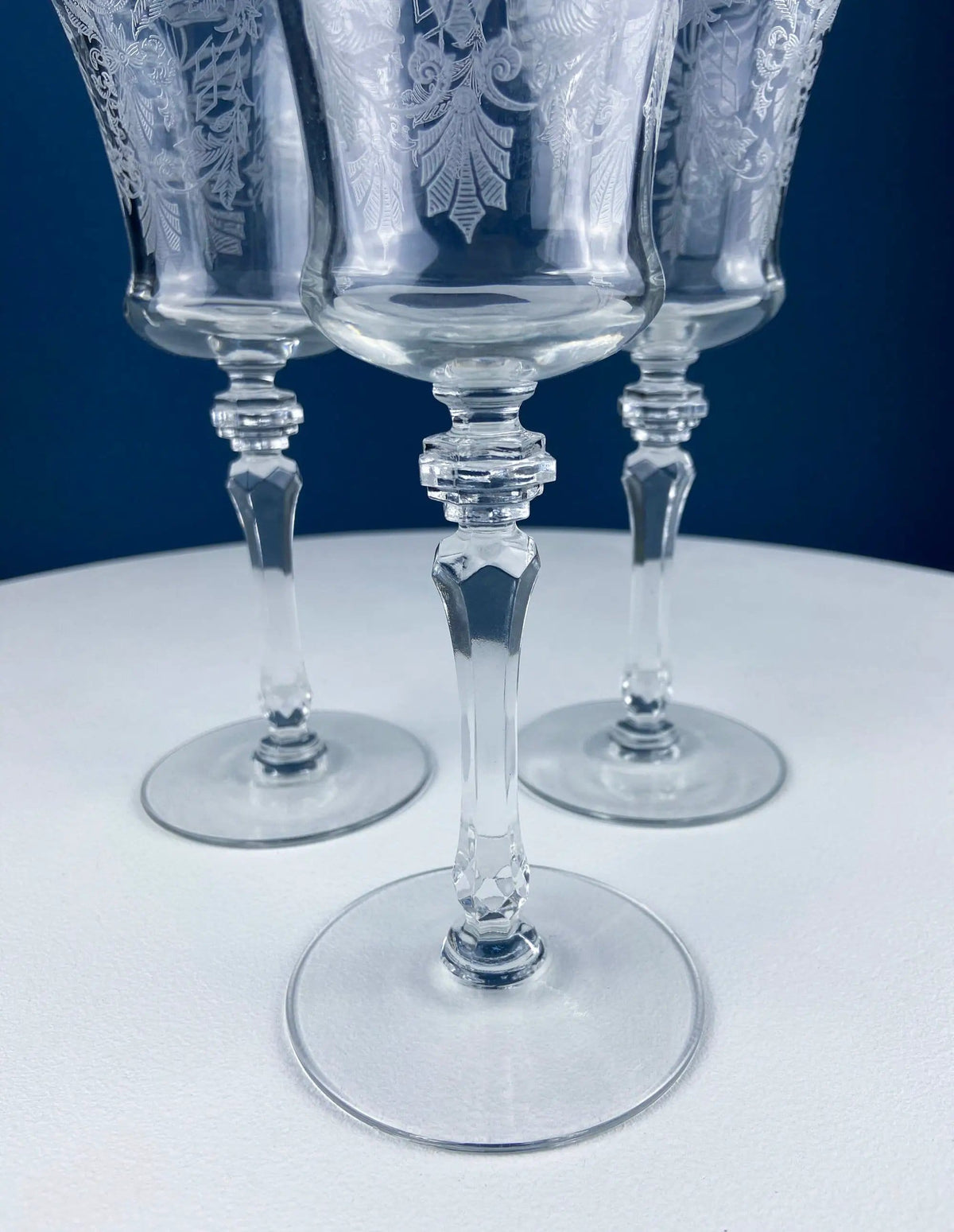 Vintage Etched Poppies Wine/Water Crystal Goblets | Mayfield by Tiffin Franciscan | Set of 7 Stunning Art Nouveau/Art Deco Stemware | Collectors & Hosts