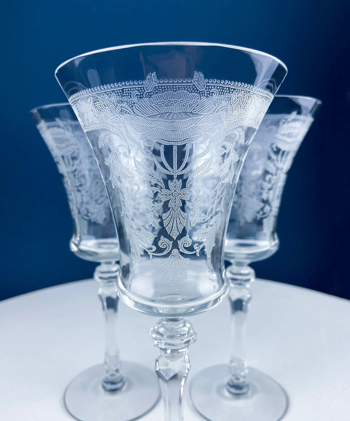 Vintage Etched Poppies Wine/Water Crystal Goblets | Mayfield by Tiffin Franciscan | Set of 7 Stunning Art Nouveau/Art Deco Stemware | Collectors & Hosts