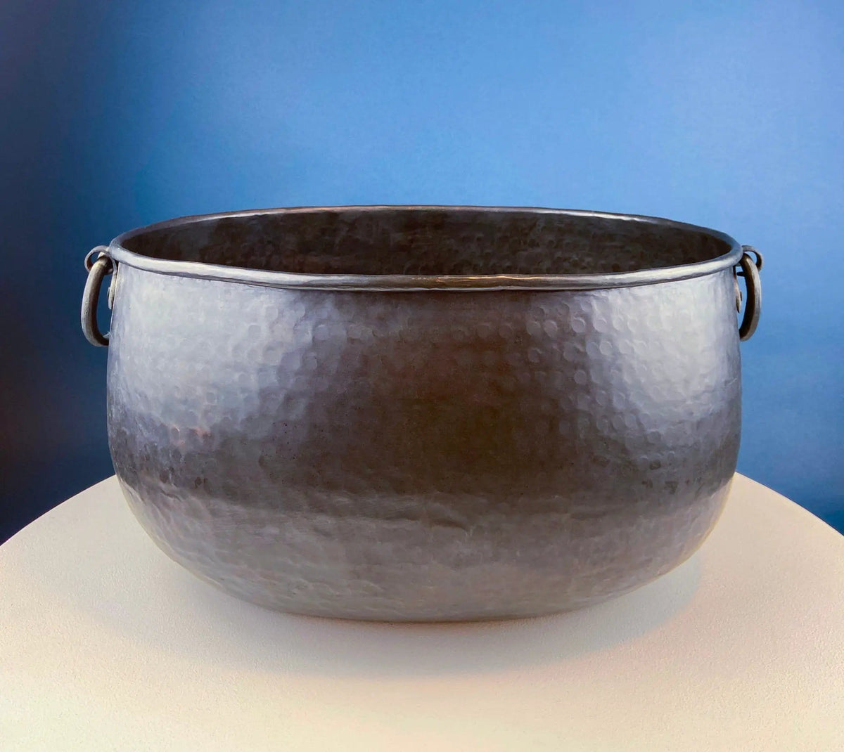 Extra Large Hand Pounded Copper Blackened Cauldron | Antique Hand Hammered Oval Scuttle for Wood Toys or Storage | Rustic Home Decor | Collectors & Hosts