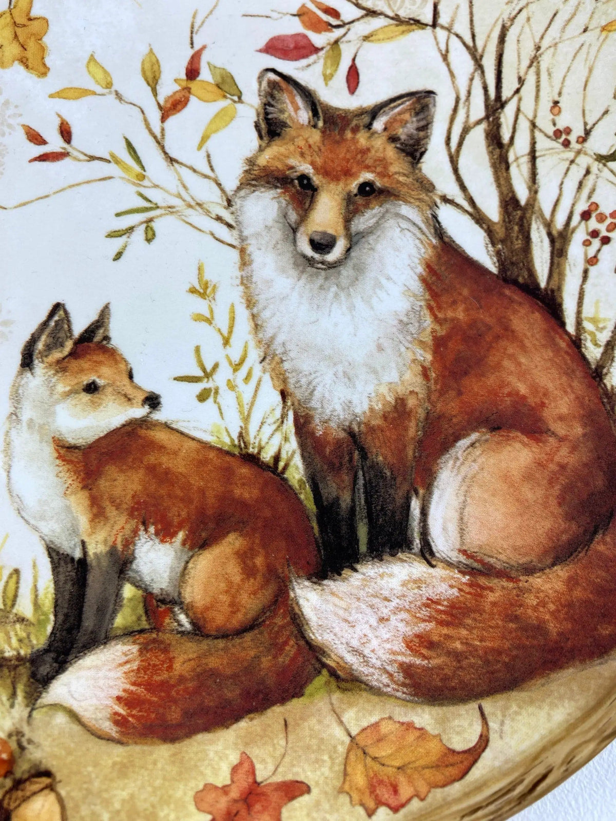 Cute Foxes Dinner Plate | Fox Mom with Her Pup | Whimsical Fall Themed Plate | Gift for Mom