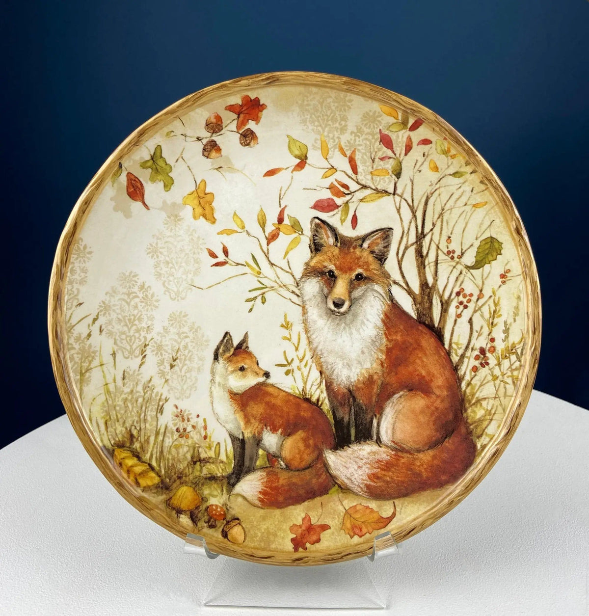 Cute Foxes Dinner Plate | Fox Mom with Her Pup | Whimsical Fall Themed Plate | Gift for Mom