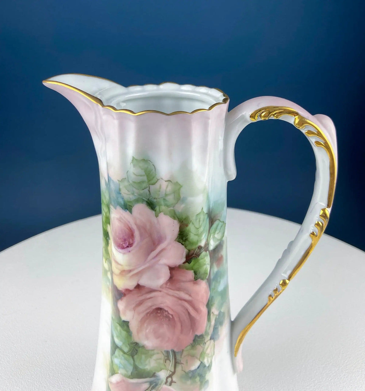 Tall, 11-Inch Antique Hand Painted Hot Chocolate Pot | Stunning Peach Color Roses | Collectible Fine Bone China | Collectors & Hosts
