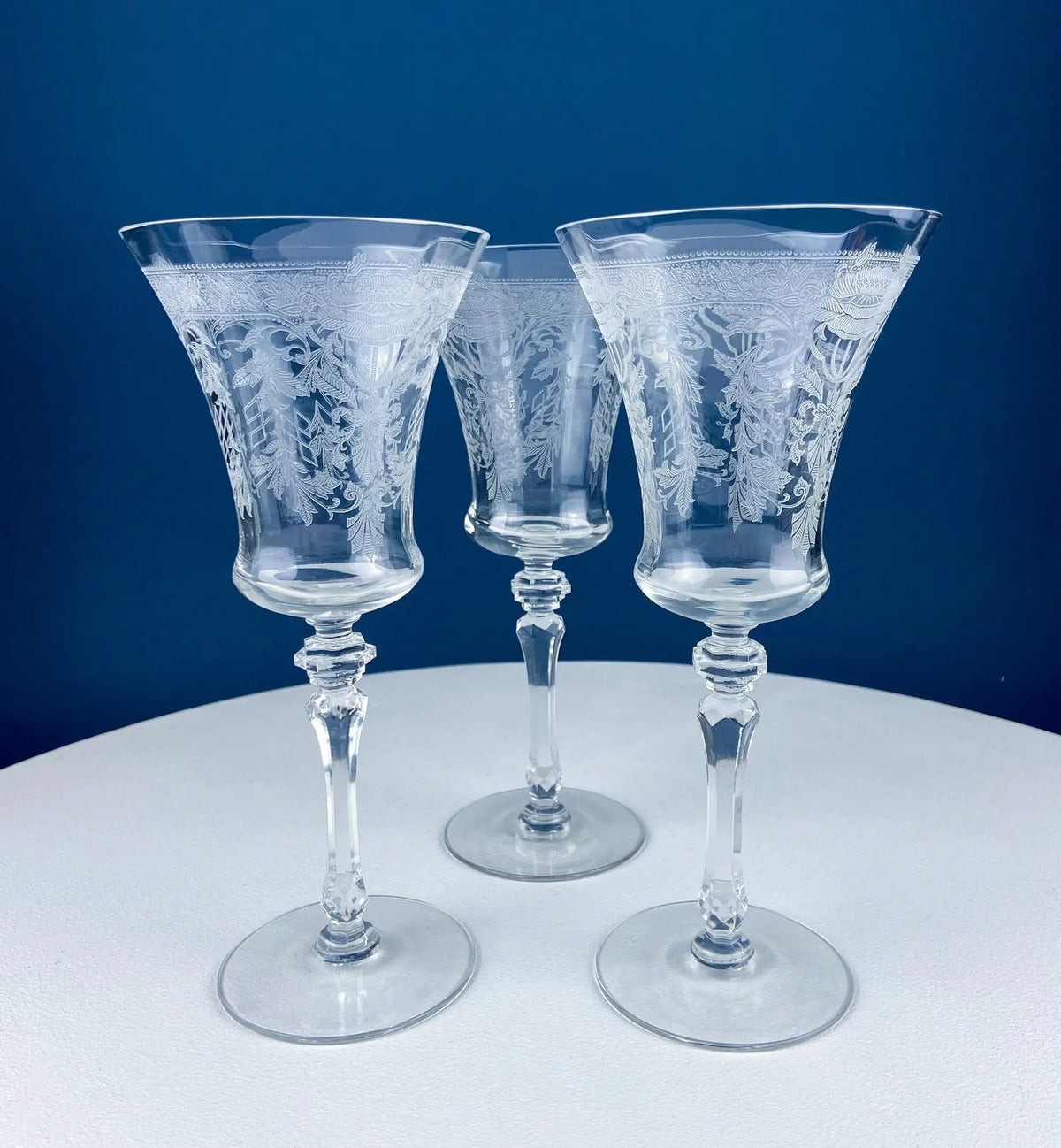 Vintage Etched Poppies Wine/Water Crystal Goblets | Mayfield by Tiffin Franciscan | Set of 7 Stunning Art Nouveau/Art Deco Stemware | Collectors & Hosts