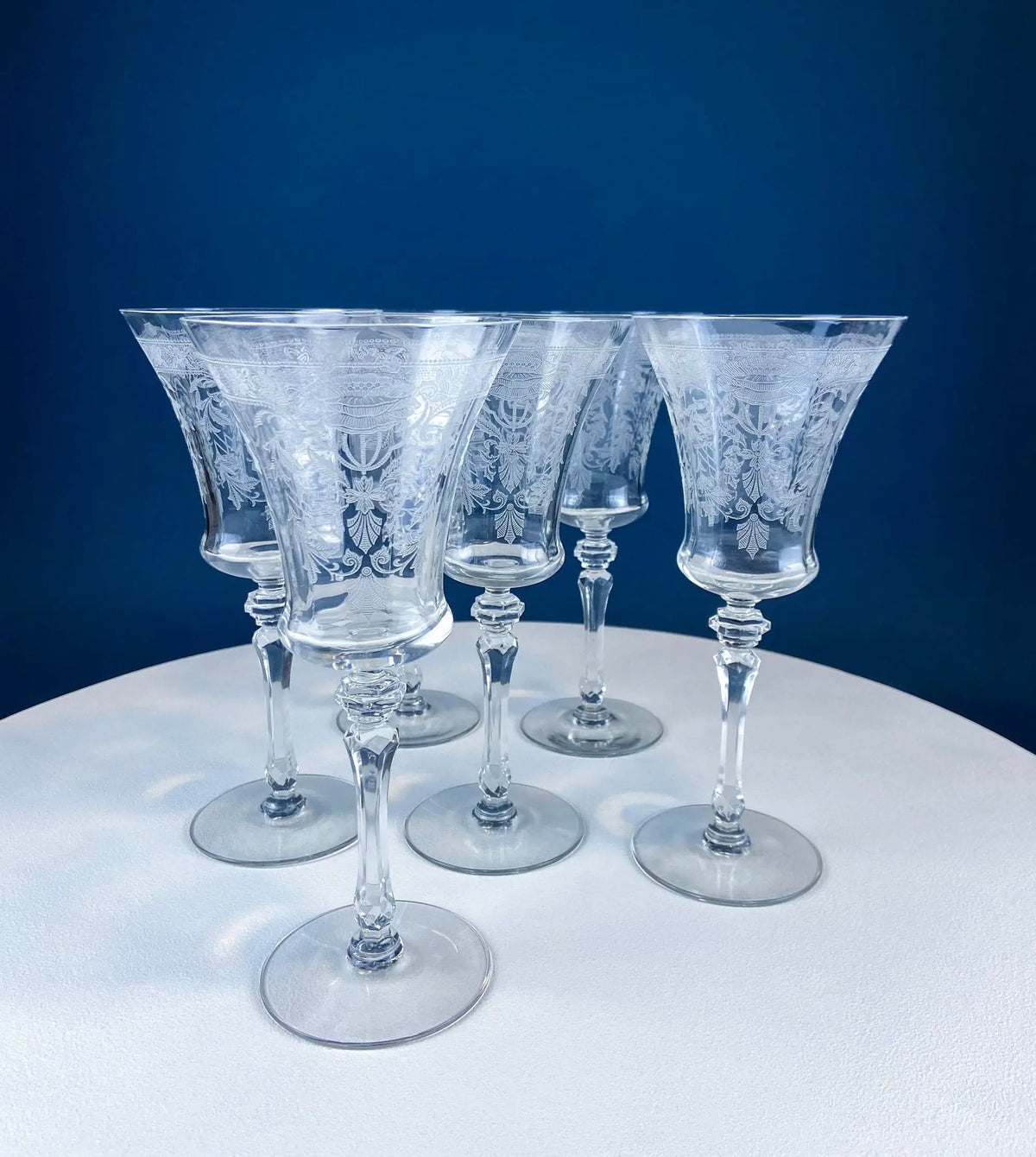 Vintage Etched Poppies Wine/Water Crystal Goblets | Mayfield by Tiffin Franciscan | Set of 7 Stunning Art Nouveau/Art Deco Stemware | Collectors & Hosts