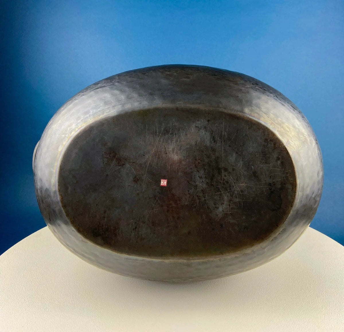 Extra Large Hand Pounded Copper Blackened Cauldron | Antique Hand Hammered Oval Scuttle for Wood Toys or Storage | Rustic Home Decor | Collectors & Hosts