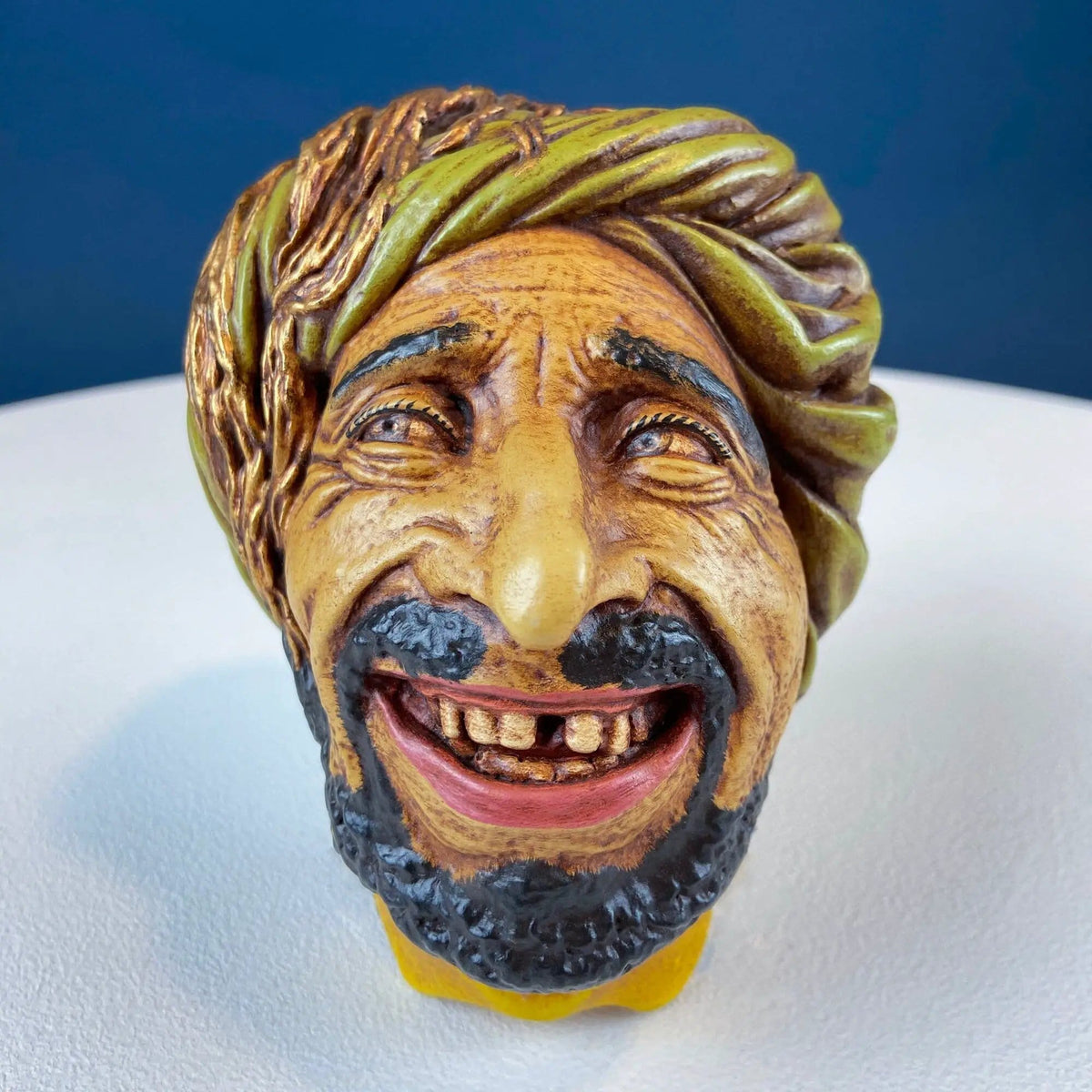 Vintage Chalkware Head of Smilling Asian Man in Red Hat | Life Like Caricature of Coolio | Ethnic Wall Hanging/Wall Art | Collectors & Hosts