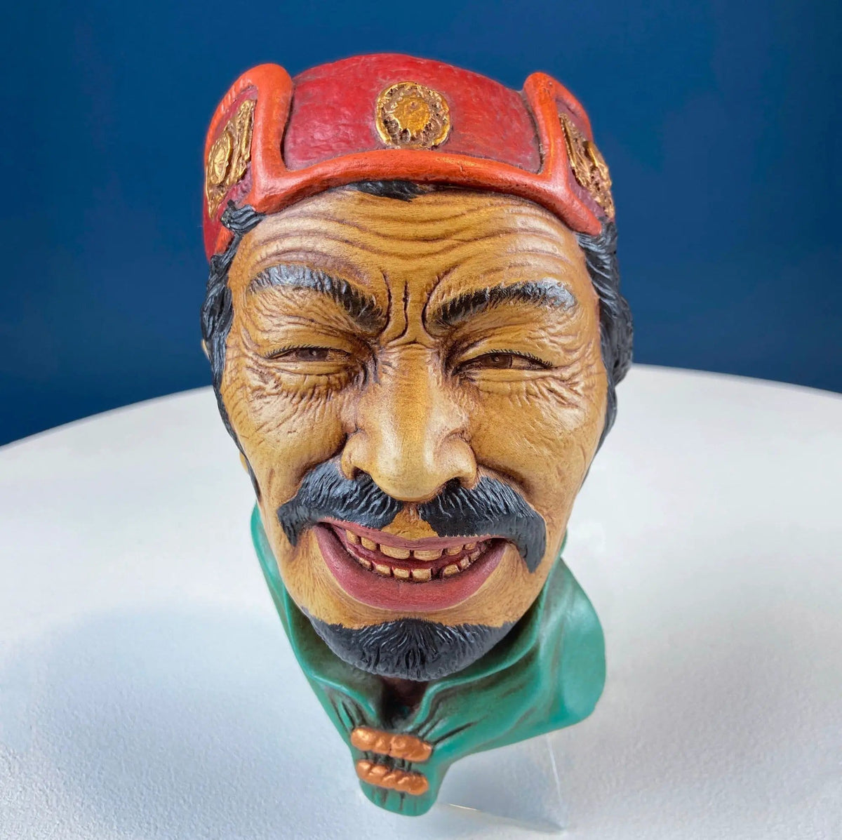 Vintage Chalkware Head of Smilling Asian Man in Red Hat | Life Like Caricature of Coolio | Ethnic Wall Hanging/Wall Art | Collectors & Hosts