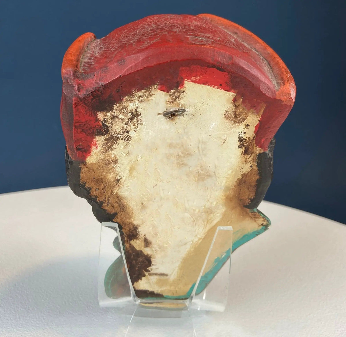 Vintage Chalkware Head of Smilling Asian Man in Red Hat | Life Like Caricature of Coolio | Ethnic Wall Hanging/Wall Art | Collectors & Hosts