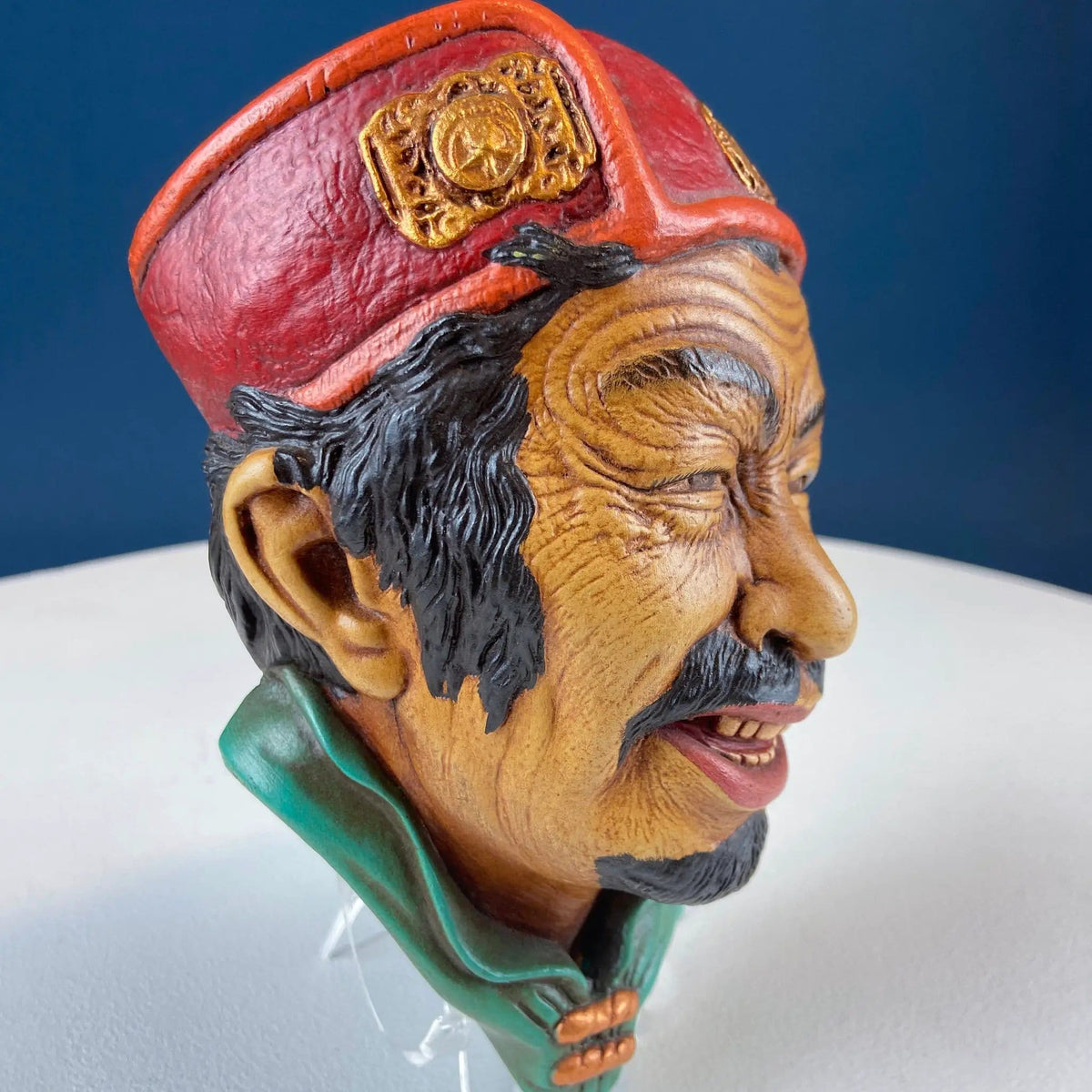 Vintage Chalkware Head of Smilling Asian Man in Red Hat | Life Like Caricature of Coolio | Ethnic Wall Hanging/Wall Art | Collectors & Hosts