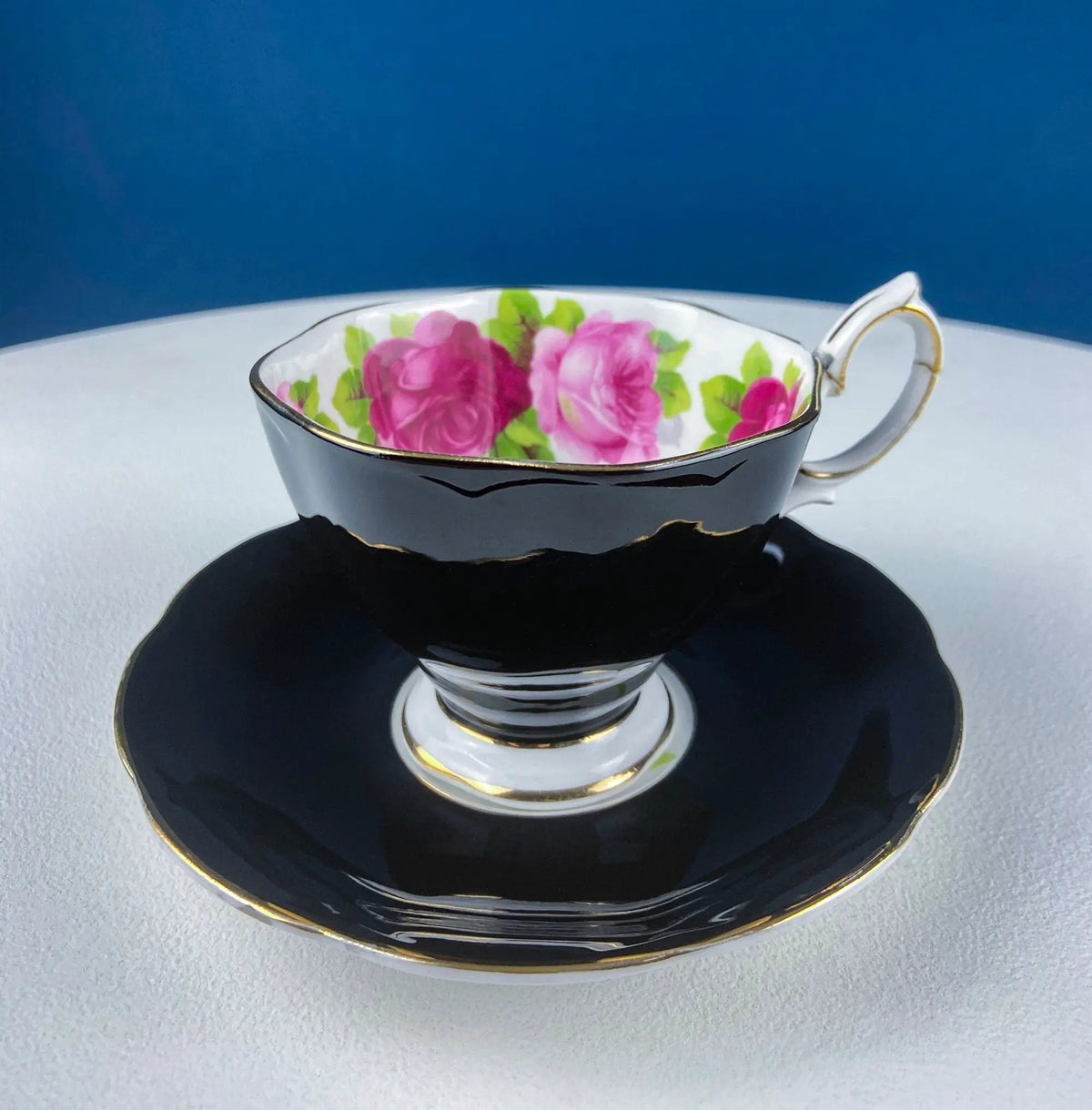 Teacup And Saucer | Large Red Roses | Gold Rim | Queen Anne Fine China