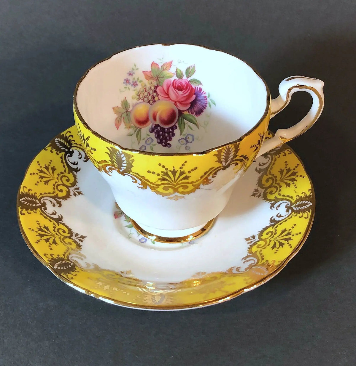 Tea Cup And Saucer | Antique Fine Porcelain | Gold And Pink Accent