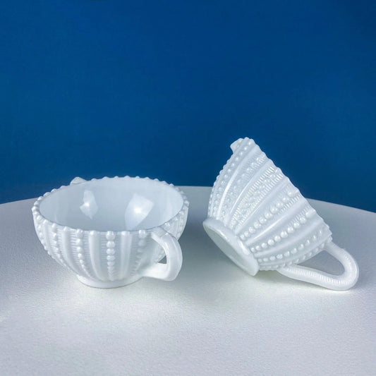 Milk Glass Sea-Urchins Creamer and Sugar | Nautical Themed White Serving Dishes/Accessories | Set of Two | Collectors & Hosts