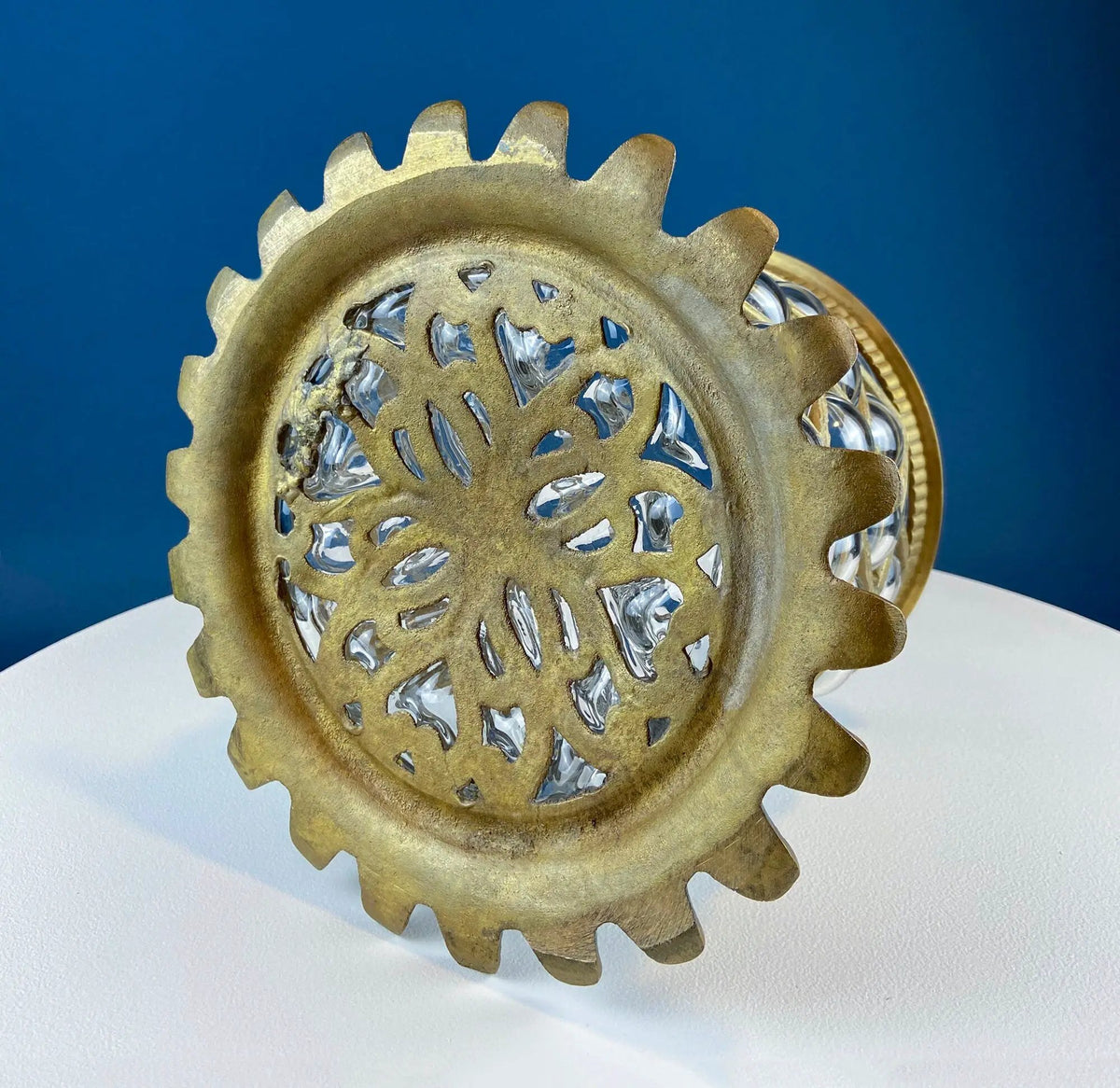 Vintage Pineapple Candle Holder | Hand Blown Glass | Brass Urn Lid | 13 Inch