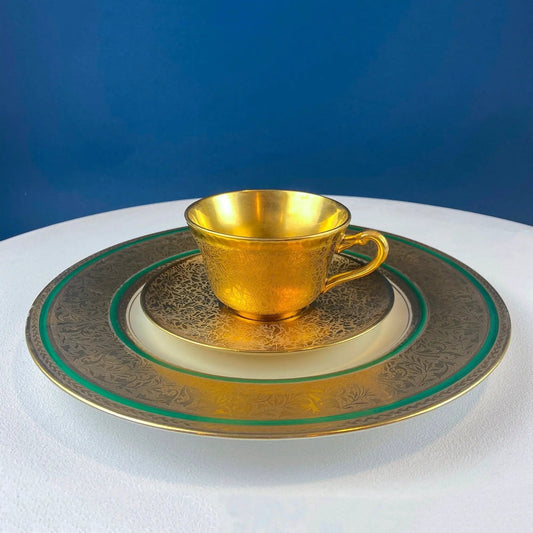 Gold on Gold Cup and Saucer by Wheeling, Germany, Paired with Stunning Gilded | Tea Set | Luxury Living | Collectors & Hosts