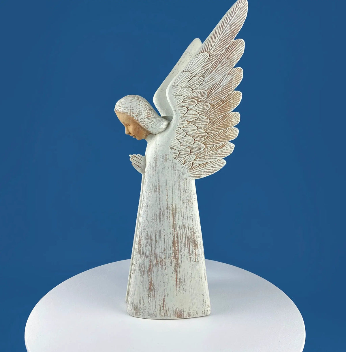 Wooden Angel Figurine | Praying Pose | Includes Candle Jar | 25 Inches Tall