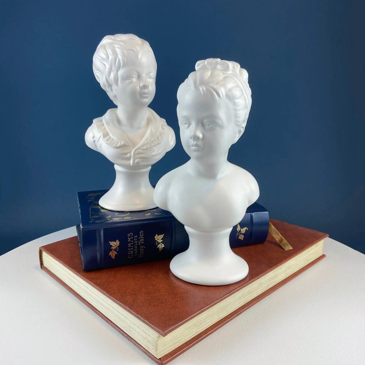 Victorian Children Porcelain Busts | Satin Finish | Set Of Two | 9 Inch