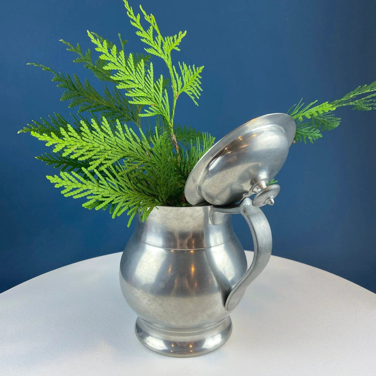 Pewter Jug with Ram Details & Chain | Swiss Aarau Hand Made Tankard Pitcher Vase | For Dry or Live Flowers | Gift for Dad