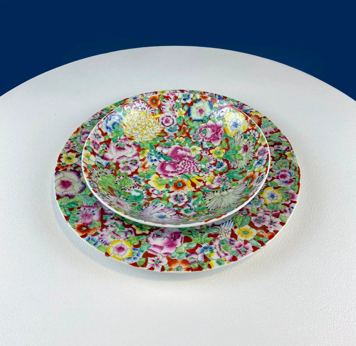 Hand-Painted Floral Porcelain Plate and Bowl Set | Japanese A.C.F | Collectible Vintage | Collectors & Hosts