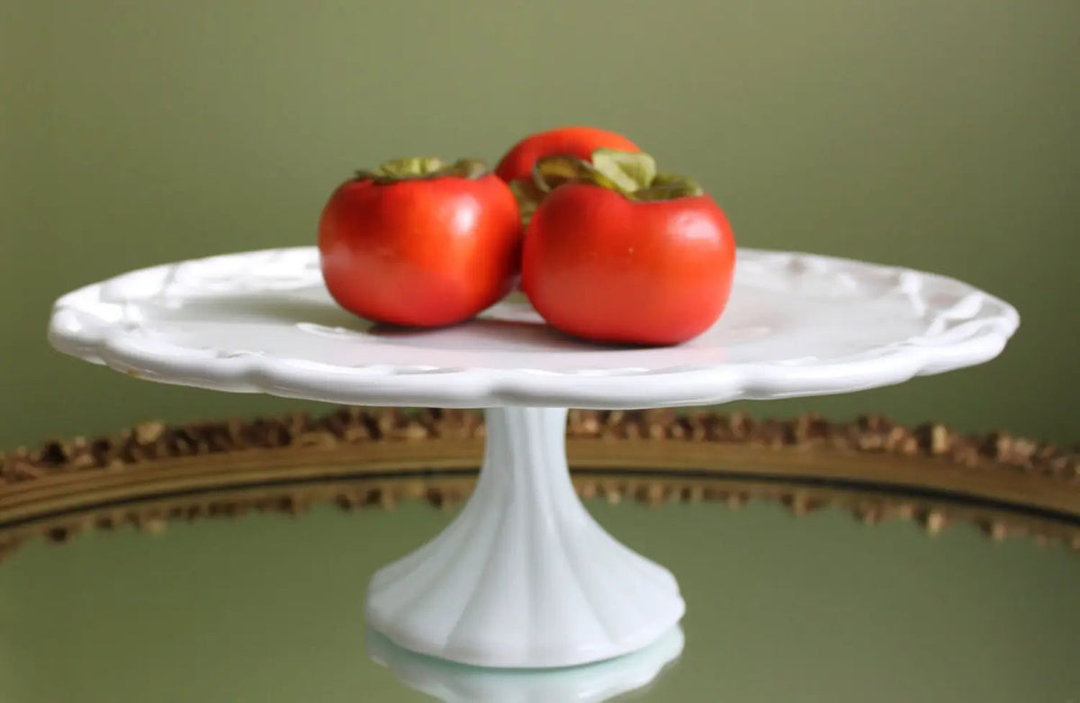 Milk Glass Pedestal Bowl | Doric Pattern | Lace Edge | 10 Inch