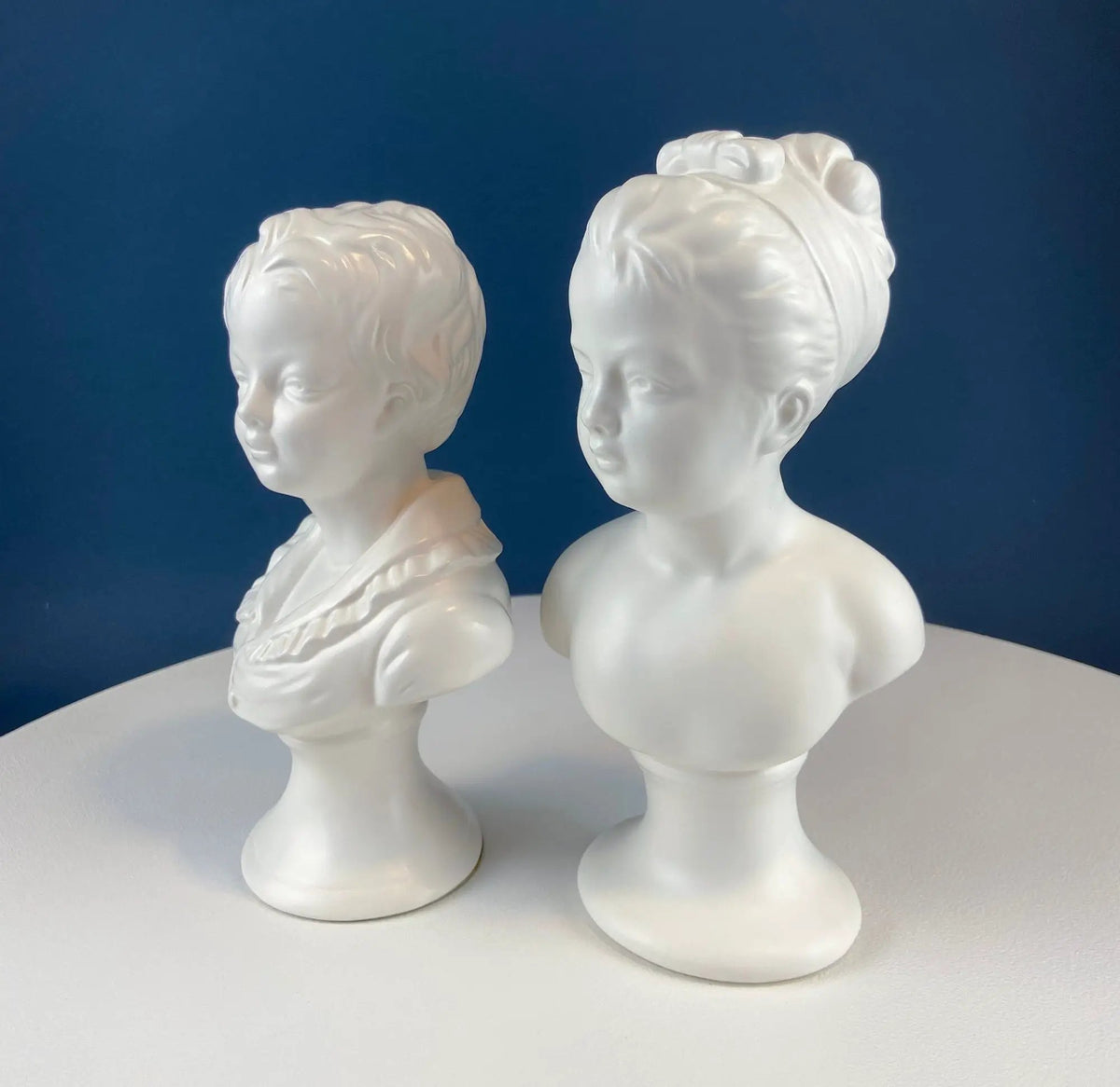 Victorian Children Porcelain Busts | Satin Finish | Set Of Two | 9 Inch